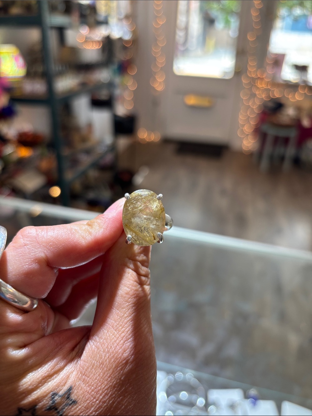 Sterling Silver Rutilated Quartz Oval Ring - Yellow